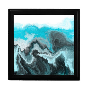 Aqua Blue Gray and Black Waves Abstract Modern Art Gift Box