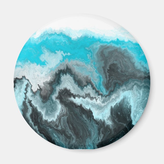 Aqua Blue Gray and Black Waves Abstract Modern Art Magnet (Front)