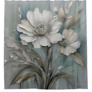 Aqua Blue Gray Modern Floral Shower Curtain