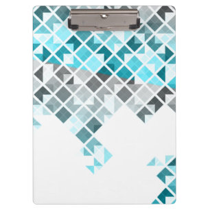 Aqua Blue, Gray & White Geometric Pattern Clipboard