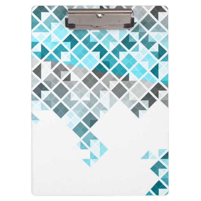 Aqua Blue, Gray & White Geometric Pattern Clipboard (Front)