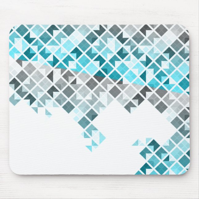 Aqua Blue, Gray & White Geometric Pattern Mouse Pad (Front)