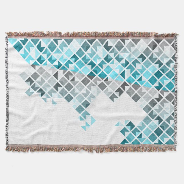 Aqua Blue, Gray & White Geometric Pattern Throw Blanket (Front)