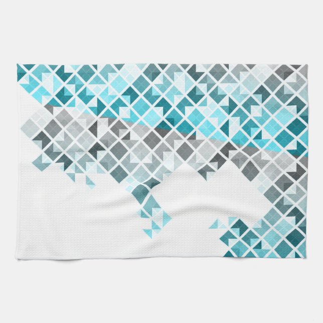 Aqua Blue, Gray & White Geometric Pattern Towel (Horizontal)
