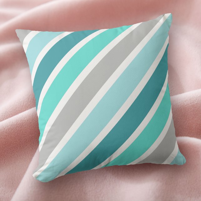 Aqua Blue Gray White Giant Stripe Throw Pillow (Creator Uploaded)