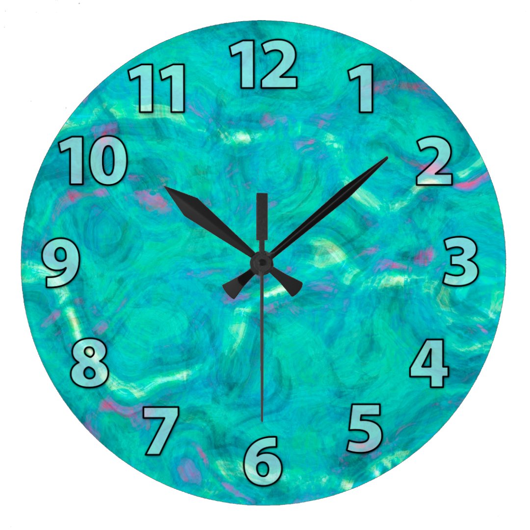 Aqua Blue Green Abstract Art Pattern Large Clock | Zazzle