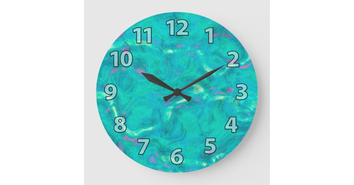 Aqua Blue Green Abstract Art Pattern Large Clock | Zazzle