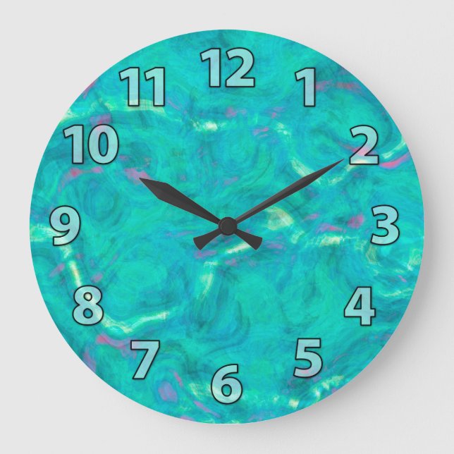 Aqua Blue Green Abstract Art Pattern Large Clock (Front)