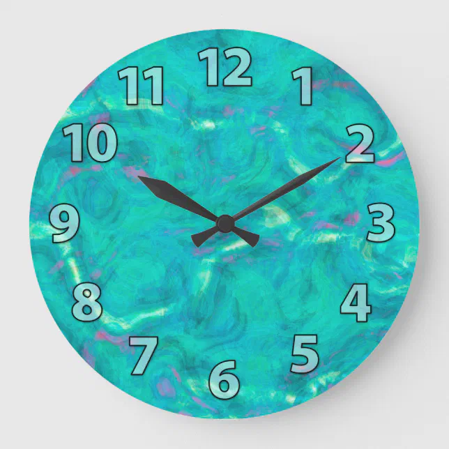 Aqua Blue Green Abstract Art Pattern Large Clock | Zazzle