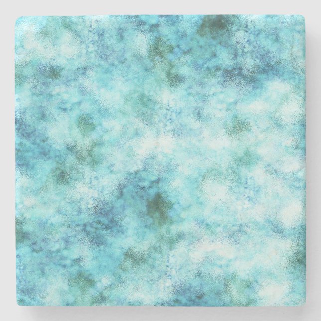 Aqua Blue Green Abstract Stone Coaster (Front)