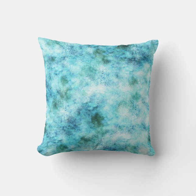 Aqua Blue Green Abstract Throw Pillow (Front)