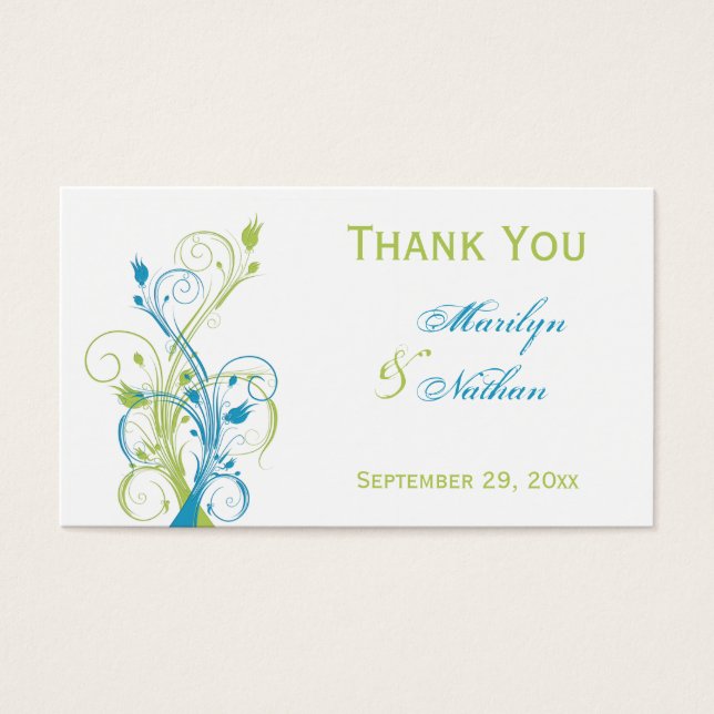 Aqua Blue, Green, and White Floral Favor Tag (Front)