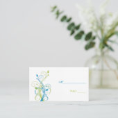 Aqua Blue, Green, and White Floral Place Cards (Standing Front)