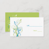 Aqua Blue, Green, and White Floral Place Cards (Front/Back)