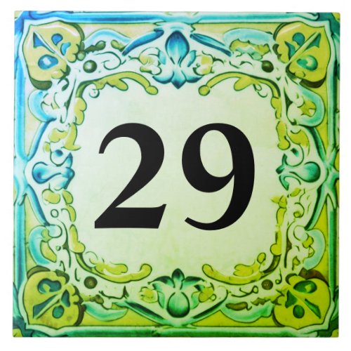 Aqua Blue Green Decorative House Number Plaque Ceramic Tile