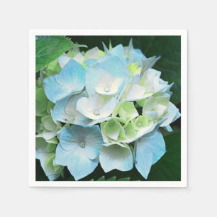 Aqua Blue & Green Floral Hydrangea Paper Napkins