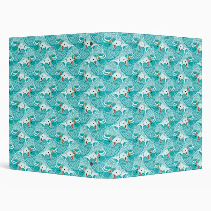 Aqua blue green flying ducks tessellation pattern 3 ring binder | Zazzle