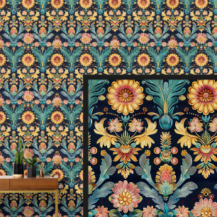 Aqua Blue Green Gold Art Nouveau Wallpaper