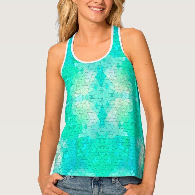Aqua Blue Green Mermaid Mosaic Pattern   Tank Top (Front)