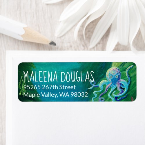 Aqua Blue Green Octopus Return Address Label