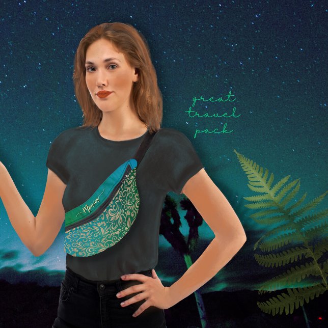 Aqua Blue Green Ombre Floral Pattern  Fanny Pack (Aqua Blue Green Ombre Floral Pattern Fanny Pack)