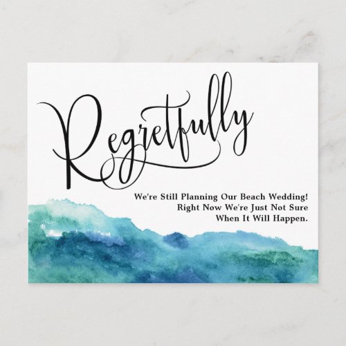 Aqua Blue Green Regretfully Postponed Wedding Postcard