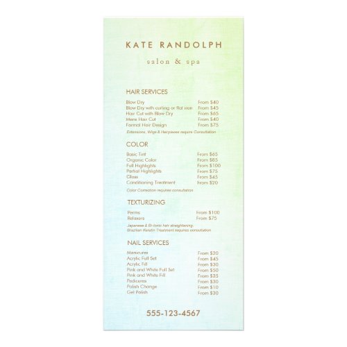 Aqua Blue Green Salon Spa Price List Service Menu