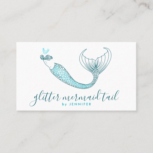 Aqua Blue Green Tail Mermaid Business Card (Front)
