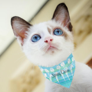 Aqua Blue Green Tulips Watercolor  Pet Bandana Collar