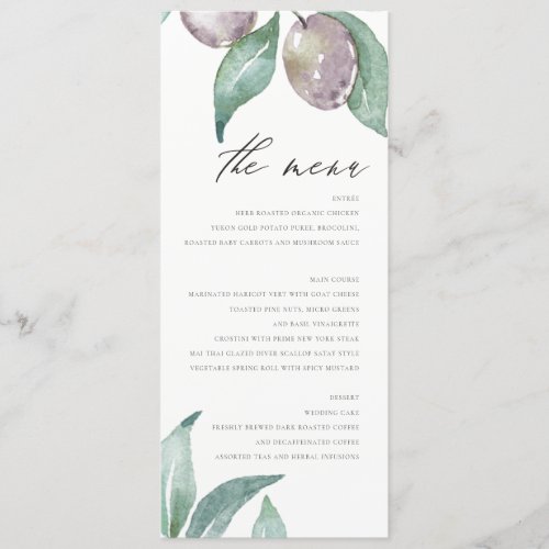 AQUA BLUE GREEN WATERCOLOUR FOLIAGE OLIVE MENU