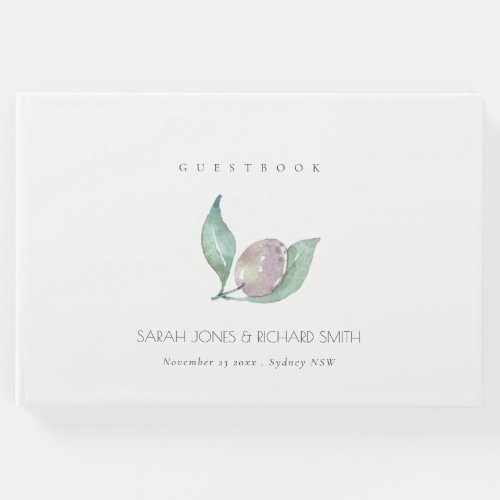 AQUA BLUE GREEN WATERCOLOUR FOLIAGE OLIVE MONOGRAM GUEST BOOK