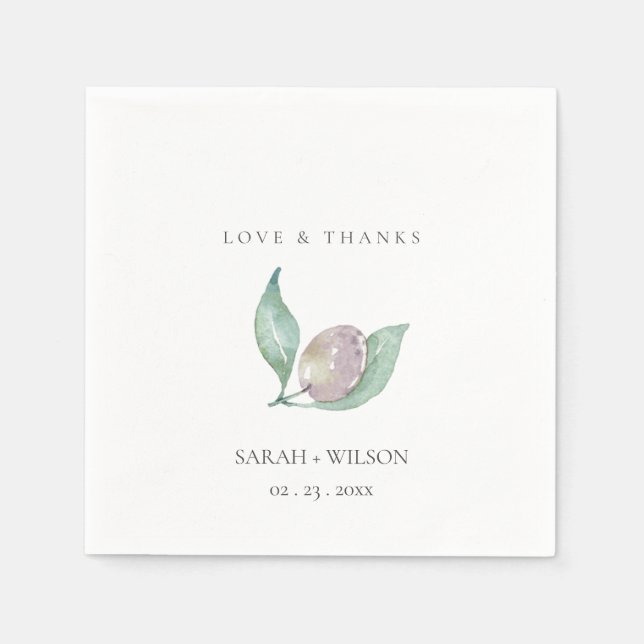 AQUA BLUE GREEN WATERCOLOUR FOLIAGE OLIVE MONOGRAM PAPER NAPKINS (Front)