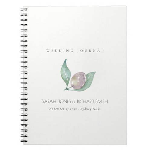 AQUA BLUE GREEN WATERCOLOUR FOLIAGE OLIVE WEDDING NOTEBOOK