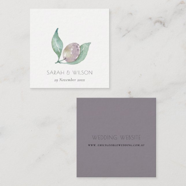 AQUA BLUE GREEN WATERCOLOUR FOLIAGE OLIVE WEDDING SQUARE BUSINESS CARD (Front/Back)