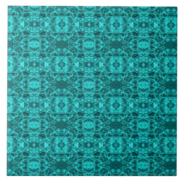 Aqua blue green waters geometric abstract art ceramic tile (Front)