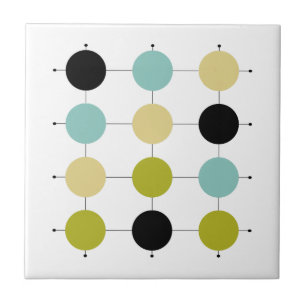 Aqua Blue Green Yellow Black Circles Mid Century Ceramic Tile