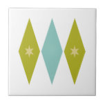 Aqua Blue Green Yellow Diamonds Stars Mid Century Ceramic Tile<br><div class="desc">This colorful mid century modern ceramic tile features aqua blue and avocado green diamonds,  with yellow colored stars. So fun to add to your tiling project!</div>