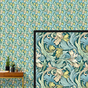 Aqua Blue Green Yellow Pink Art Nouveau Wallpaper