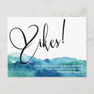 Aqua Blue Green Yikes! Humorous Postponed Wedding Postcard