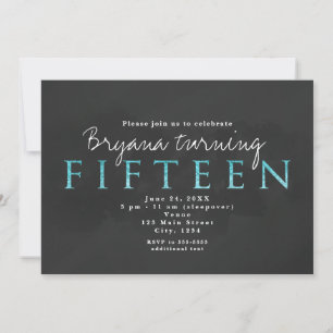 Aqua Blue & Grey 15TH 15 Birthday Party Invitation