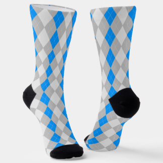 AQUA BLUE & GREY Argyle Pattern Socks