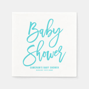 Aqua Blue Hand Lettered Baby Shower Paper Napkins
