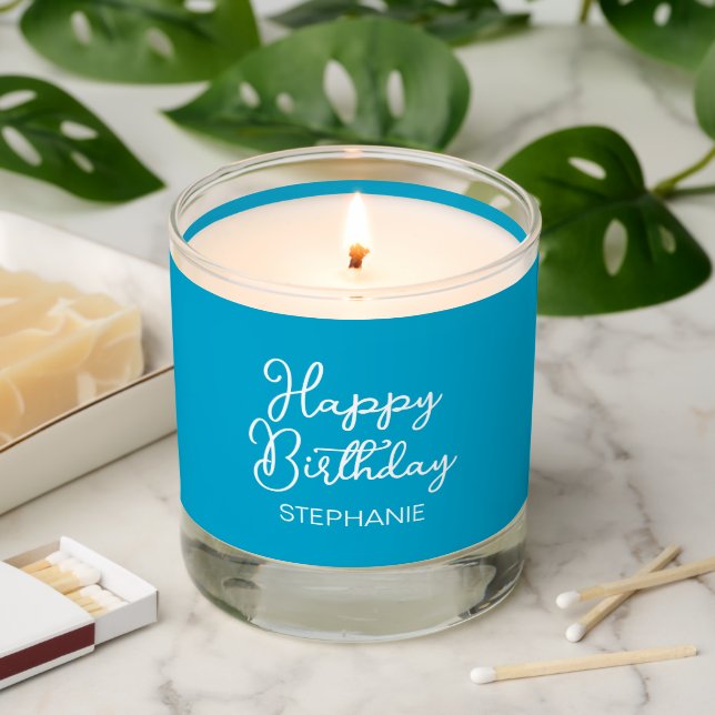 Aqua Blue Happy Birthday Cheers to 65 Years Scented Candle (Lit)