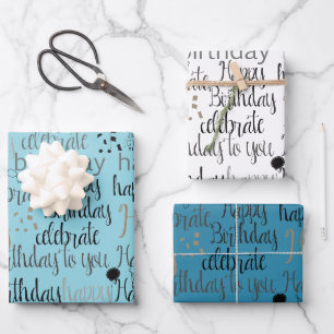 Aqua Blue Happy Birthday   Wrapping Paper Sheets