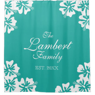 Aqua blue Hibiscus flower floral shower curtain