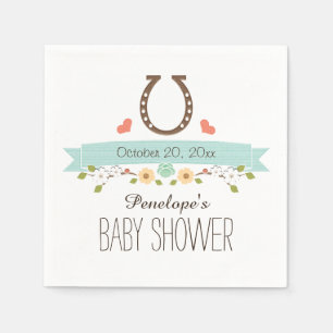 Aqua Blue Horseshoe Western Baby Boy Shower Paper Napkins
