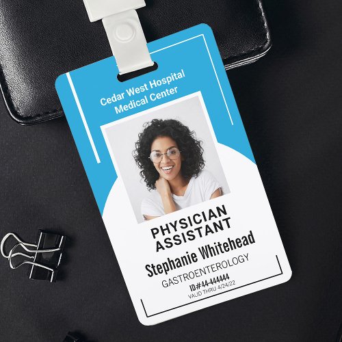 Aqua Blue Hospital Medical Employee Photo ID Badge