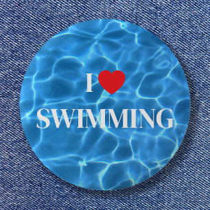 Aqua Blue I Love Swimming Pool Button
