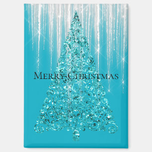 Aqua Blue Icicles Sparkle Christmas Tree Magnet