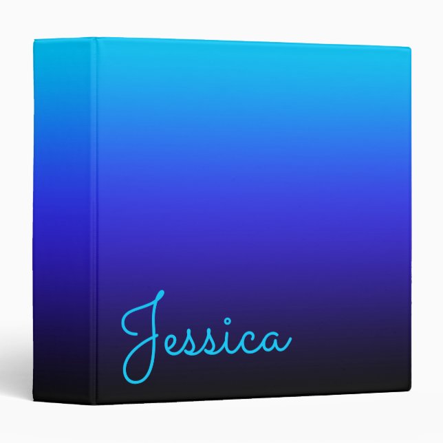 Aqua Blue Indigo and Black Ombre 3 Ring Binder (Front/Spine)